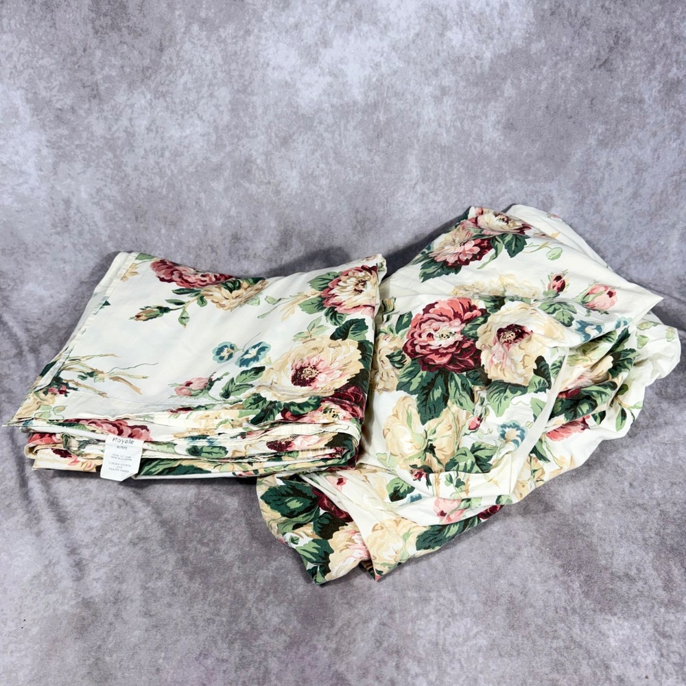 Vtg Royale Floral King Sheet Set 2pc 100% Cotton Cabbage Rose Cottage Chic USA